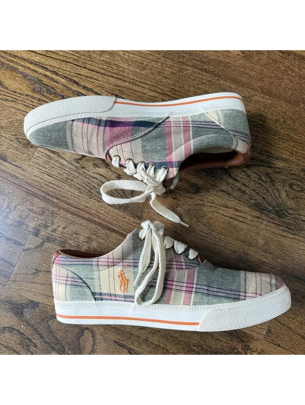 👟 Polo Ralph Lauren Vaughn Madras Plaid Canvas Sneakers Size 10D